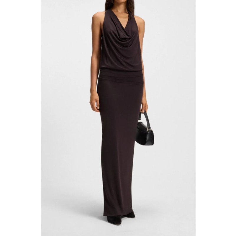 Boss Cowl-Neck Maxi Dress Gown With Rear Metal Detail Size M